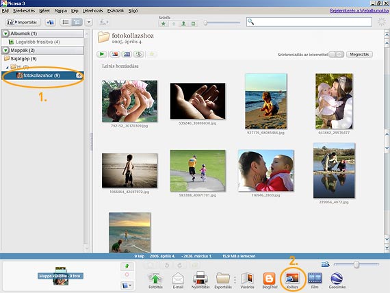 Picasa fotókollázs mappa kiválasztása