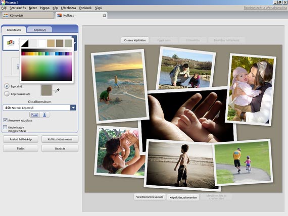 Picasa fotókollázs háttérszín