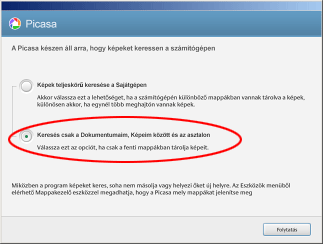 A Picasa első futtatása